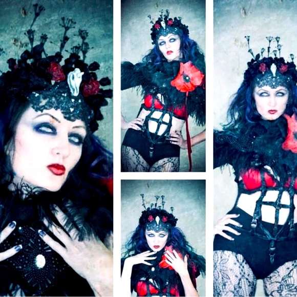 VINTAGE Handmade Runway SILK ORGANDY RED POPPY Feathers PIN HUGE 1940'S WOW! - Picture 5 of 10